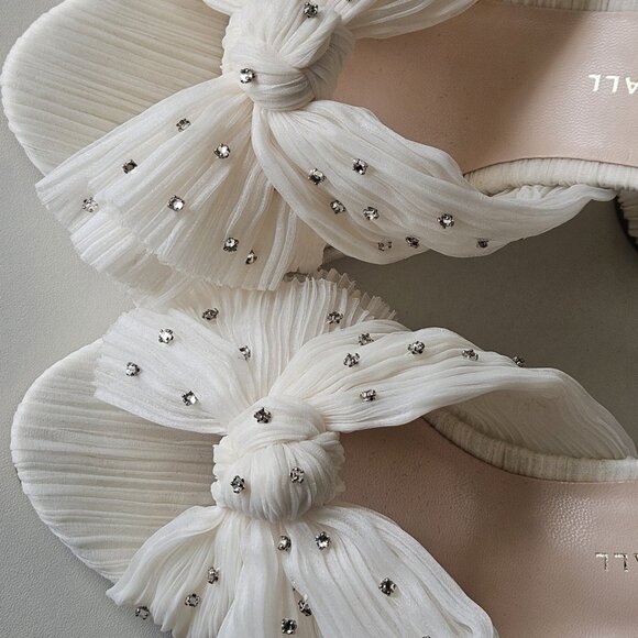 Loeffler Randall Camellia Pleated Bow Rhinestone Ivory Heels Sandals - Picture 4 of 14